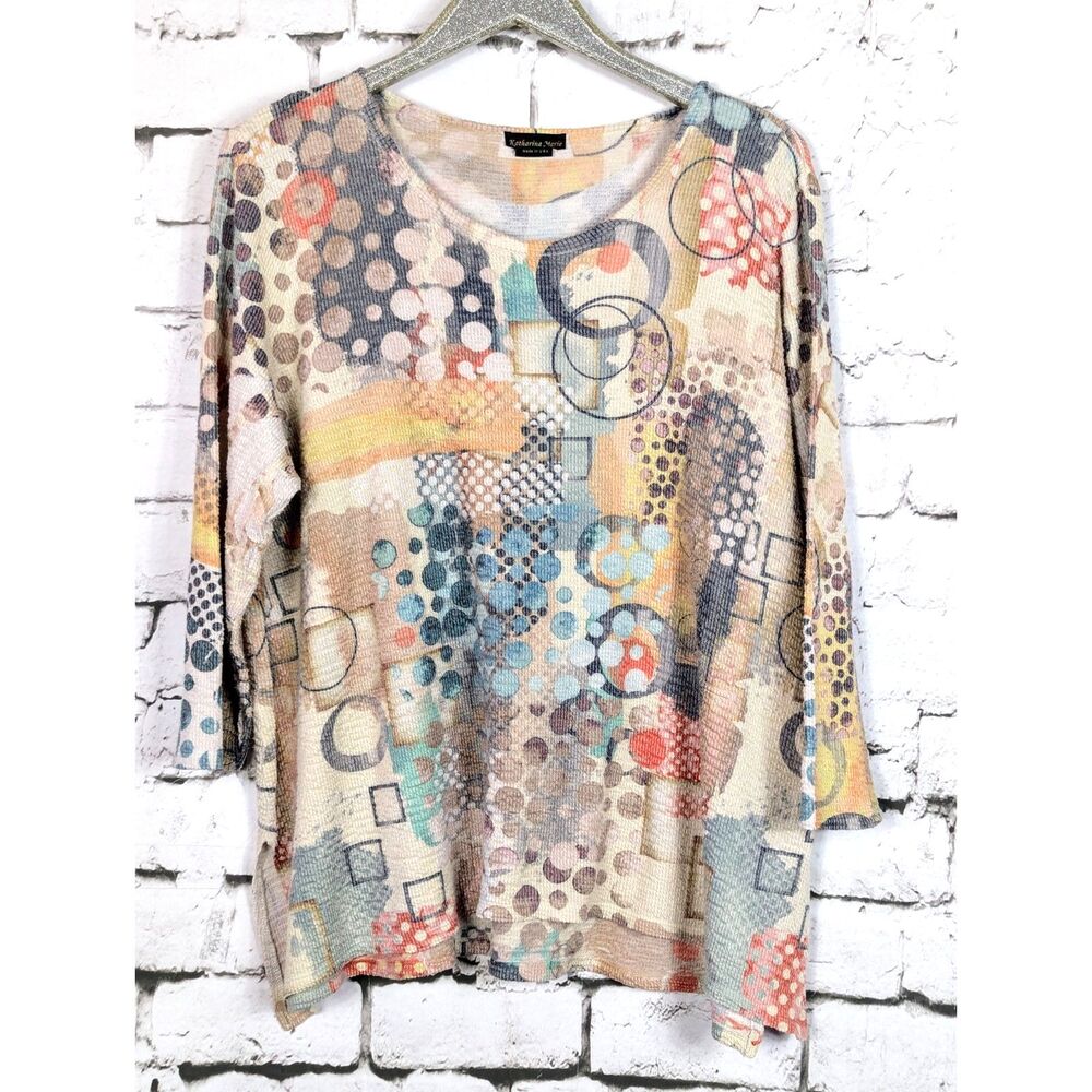 KATHARINA MARIE Artsy Boho Soft Knit Tunic Lagenlook USA Coastal Casual Size XL